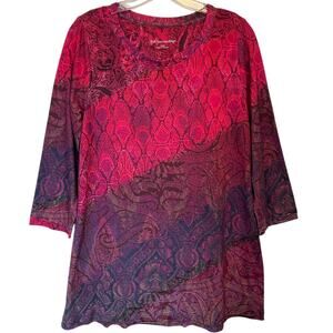 Soft Surroundings Ombre Soft Tunic Womens Small Burgundy Pink Mixed Print Top